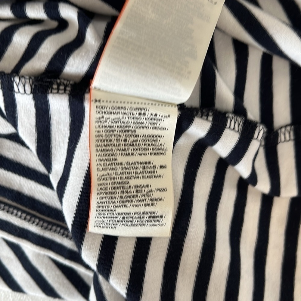 SuperDry Jersey Cotton Navy Stripe Dress Lace Sleeve Accent Sz 8 US - Picture 13 of 14